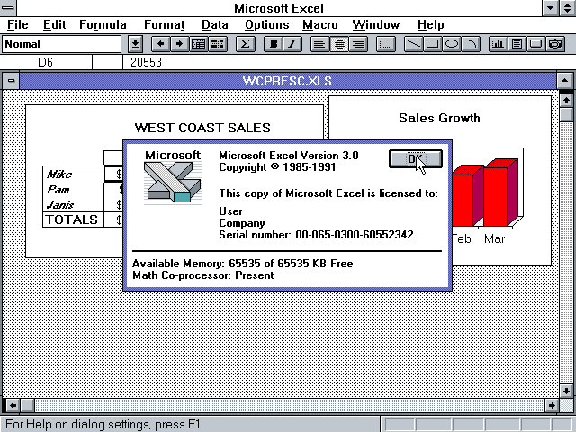 Microsoft Excel 3.0 - About